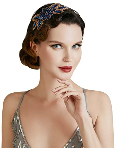 BABEYOND 1920er Stirnband Damen Haarreif Gatsby Kostüm Accessoires 20er Jahre Flapper Haarband Stil2 - Blau