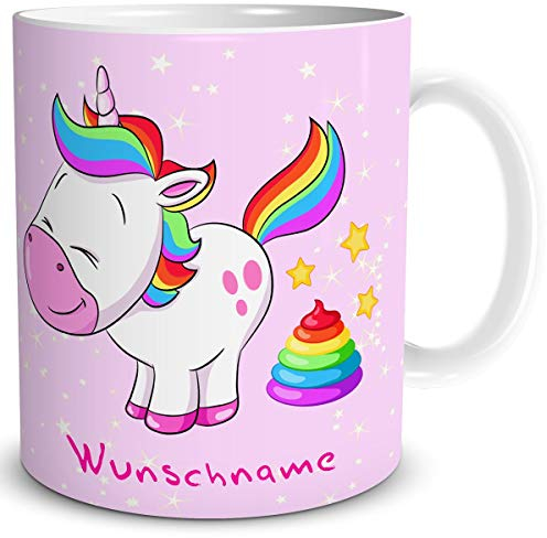 TRIOSK Tasse Einhorn mit Namen personalisiert Unicorn Bunter Haufen lustig Geschenk für Einhornfans Frauen Freundin Kinder Geburtstag Rosa