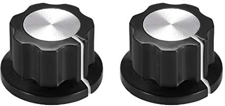 Sourcing Map Potentiometer, 6,4 mm Schaftloch, Lautstärkeregler, Drehknöpfe, Effektpedalknöpfe, 2Pcs, Schwarz , 1
