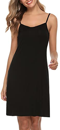 Vlazom Camicia da Notte da Donna Estiva Sottovesti Lingerie Gonna Estivo con Spalline Regolabili，A-Noir，L
