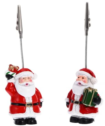 Amosfun 2 Stücke Weihnachtsmann Figur Tisch Fotohalter Weihnachten Tischdeko Metall Fotoständer Tischkartenhalter Kartenhalter Memohalter Zettelhalter Tischnummern Clip für Hochzeit Deko