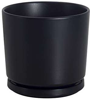 Ekirlin 14cm Ceramic Indoor Plant Pot, Black Flower Pots Modern Decorative Planter for Outdoor with Drainage Hole and Saucer for Succulent, Snake Plant & All House Plants