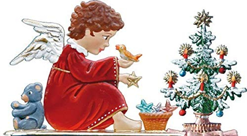 Wilhelm Schweizer Zinnfigur Engel sitzt vor Tannenbaum