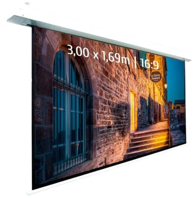 KIMEX - Ecran de Projection - A déroulement motorisé - Encastrable - 3,00 x 1,69 m - Format 16:9 - Fonctionnalité Wi-FI - 048-1517W