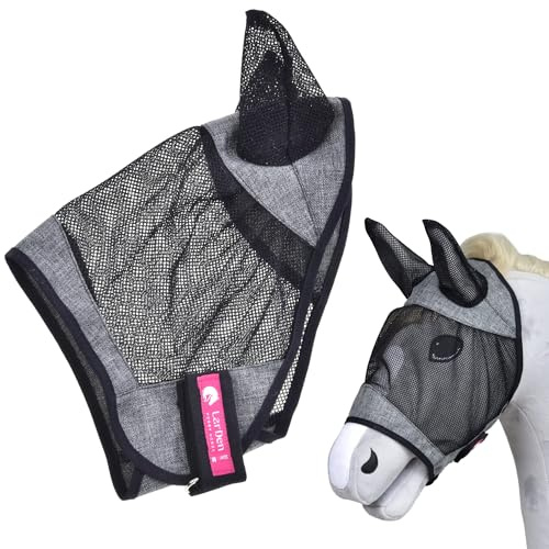 LarDen Hobby Horse Zubehör - Fliegenmaske Deluxe Light Gray M | HANDGEFERTIGTE Fliegenschutzmaske für Steckenpferd & Hobby Horsing | Spielzeug | Passend zu Halfter & Trense| Stockpferd