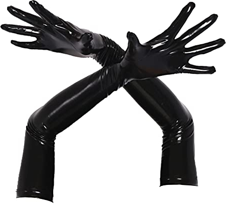 Choomomo Womens Fashion Shiny Faux Leather Opera Gloves Arm Length Gloves Mitten Evening Party Black XXL