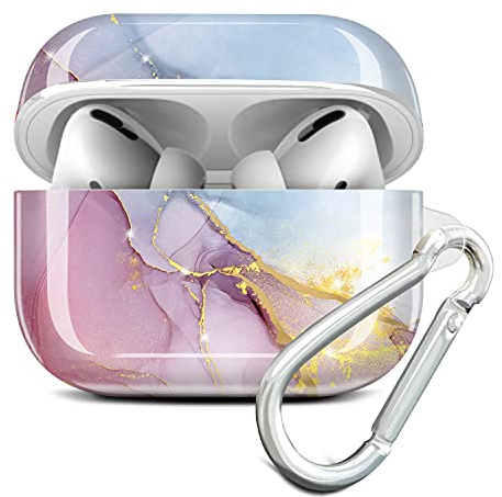 JIAXIUFEN Kompatibel mit AirPods Pro Hülle Stoßfeste Silikon Kopfhörer Taschen Case Schutzhülle Zubehör mit Karabiner Kompatibel mit AirPod Pro, Purple Blue