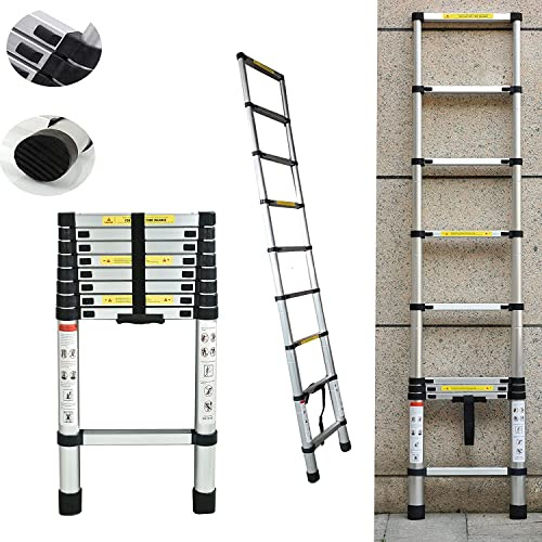 Aluminium Teleskopleiter 2,6M, Mehrzweckleiter Teleskopleiter Tragbare Anlegeleiter Ausziehbare Leiterfür Wartungsarbeiten, 150kg Tragkraft, EN131