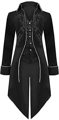 Sangdut Men’s Medieval Steampunk Tailcoat Jacket, Male Victorian Renaissance Gothic Retro Vintage Embroidery Coat Halloween Party Cosplay Pirate Vampire Gentleman Costumes for Adult (Black, M)