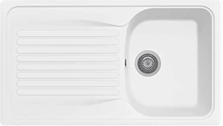 Plados Lavello in quarzo da cucina incasso HR0861 vasca singola più scolapiatti - Bianco