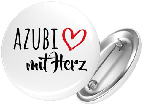 Huuraa Button Azubi mit Herz 25mm rund mit Sicherheitsnadel Ansteckbutton Geschenkidee