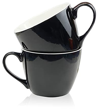 MECOWON 30 OZ Porcelain Coffee Mugs, Set of 2 Large Mugs for Soup, Cereal and Salad (black)