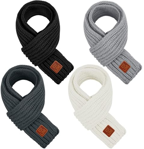 TODDOR 4 Pieces Kids Scarf Winter Knitted Kids Scarves Solid Color Neck Warmer for Children