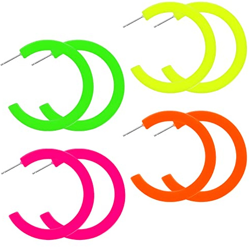 Mabor 4 Stück Neon Ohrringe Retro Hängeohrringe für Damen Leicht und Bequem Perfekt für Kostümpartys und um einen Hauch von Neon-Farbe zu Ihrem Outfit hinzuzufügen (80er Jahre Stil Ohrringe)