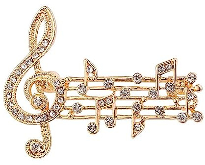 Brosche Schmuck Noten Noten Notenschlüssel Notenschlüssel Edelstahl vergoldet, 4,5 x 3,2 cm, Edelstahl