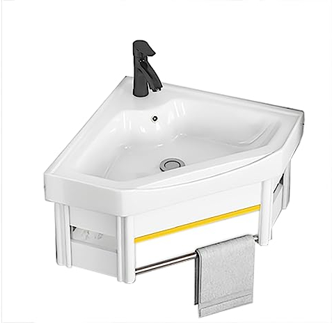 BAYTE Keramik Waschbecken Praktisches Eckwaschbecken Keramik Aufsatzwaschbecken mit Warm Kaltwasserhahn Lagerregale Waschschüssel für Badezimmer & Gäste-WC für Waschtisch Weiß. (Size : 58x48x24cm)