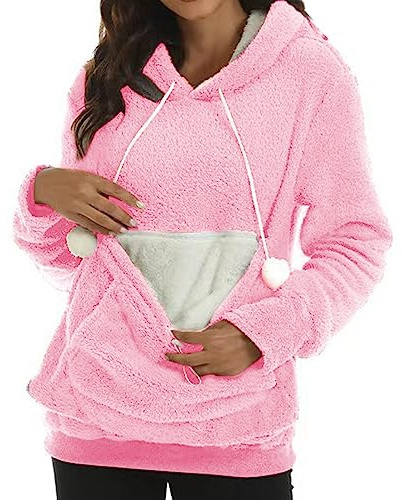 KBOPLEMQ Pullover Damen mit Hundetasche Katzen Hund Tasche Damen Hoodie Kangaroo Große Tasche Kapuzenpullover Katzen Hunde Haustier Carrier Sweatshirt Beutel Langarm Herbst Winter Katzenpulli