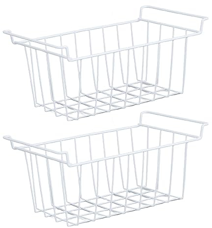 banapoy Freezer Organizer Bins, 2Pcs Deep Freezer Refrigerator Basket Storage Rack, Wire Storage Freezer Baskets with Handles, Metal Wire Baskets for Kitchen Cabinets Pantry