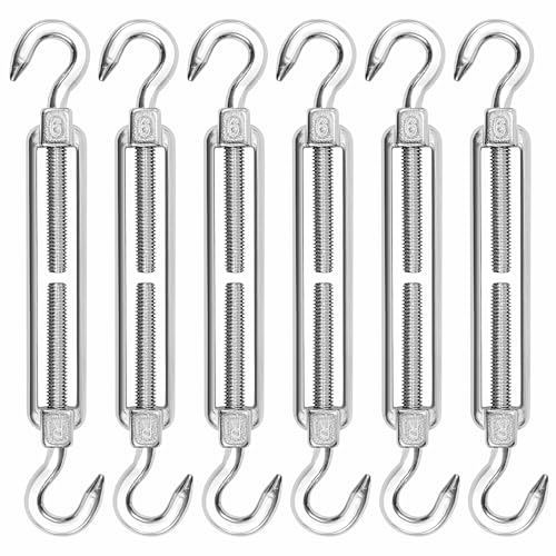 Seilspanner Edelstahl 304, 6 Stück M6 Spannschlösser Drahtspanner Verstellbare Spannhaken für Haken und Haken, Stahlseil Seilspanngarnitur für Sonnensegel, Markisen, Gartendraht, Wäscheleine