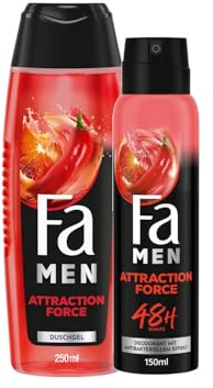 Fa Men 2in1 Körper & Haar Duschgel Attraction Force mit erfrischendem Duft von Bergamotte & Limette, 1x 250 ml & Fa Men Deodorant & Bodyspray Attraction Force,1x 150ml