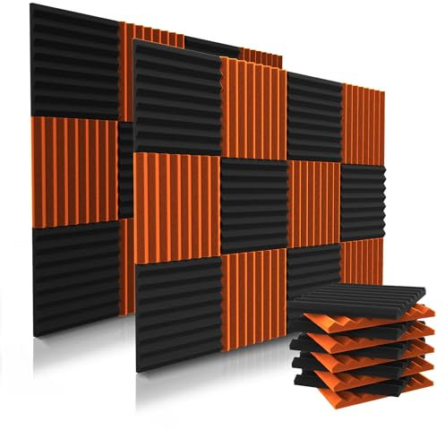 audiosoul Akustikplatten, 2,5 x 30,5 x 30,5 cm, Akustikschaumstoff, Studioschaumkeile, hochdichte Paneele, schalldichte Keile, Schwarz/Orange, 52 Stück