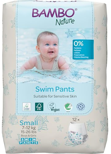 Bambo Nature Pannolini da bagno per bambini taglia S (7-12 kg), 12 pz. pannolini | Pantaloni da bagno usa e getta Secure-Fit | Comfort a prova di perdite durante i giochi in acqua