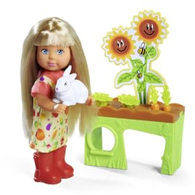 Simba Evi Love Garden, Puppe im Garten mit Hochbeet und Gemüse zum Ernten, inklusive kleinem Hasen, 12cm Spielpuppe, ab 3 Jahren