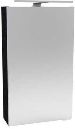 FACKELMANN B.PERFEKT Spiegelschrank mit LED-Beleuchtung – Alibertschrank für Bad und Gäste-WC (40 x 68 x 15,3 cm) – SBC Badschrank mit Spiegel in Holz Schwarz/Anthrazit – Tür Links