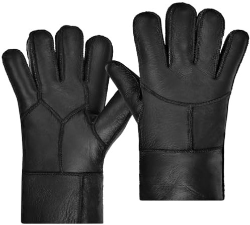 Harssidanzar Winter Lederhandschuhe, warme Shearling Wolle gefüttert für Männer Winter kaltes Wetter Handschuhe KM053EU,Schwarz, Größe XL