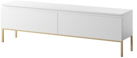 Selsey TV Schrank Board Sideboard Fernsehtisch Fernsehschrank Mit Schränken 150 cm Goldene Beine Weiß Bemmi