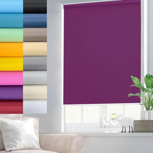 Verdunklungsrollo ohne Bohren 115 x 150 cm Einfache Installation ohne Bohren, Rollo Jalousie Sonnenschutz, mit Klämmträger, für Fenster & Tür, Lila