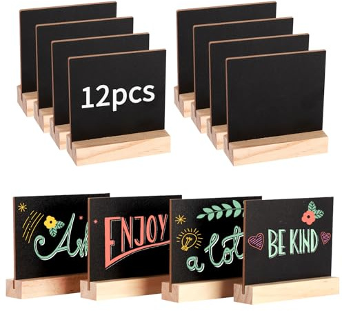 12 Pcs Mini Chalkboard Signs with Wooden Stand, Traitors Chalkboards | 10*7.5cm Double Sided Small Blackboard Mini Blackboard Message Tabletop Board for Message Signs Food Labels Party Table