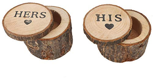 Retro-Hochzeitsringbox aus Holz für Hochzeiten im Landhausstil, einzigartiger und umweltfreundlicher Ringhalter für literarische Jugendliche, aus Holzmaterial (Sie & Ihn)