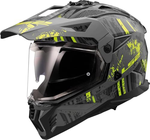 LS2, Motorrad-Crosshelm PIONEER II CRAZY Matt Black H-V Yellow, XXL | Pinlock vorbereitet