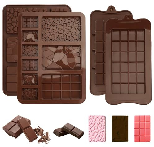 Lot de 4 Moules à Chocolat en Silicone - Anti-adhésif, Carré, Sans BPA - Pour Tablettes, Pralines, Gaufres