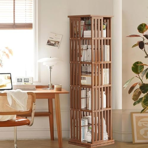 WANGYYDS Drehregal, 360° Bewegliches Cd/DVD-Regal - Cd/DVD Aufbewahrung, Schmales Regal, Drehbares Lagerregal, Standregal, Medien-Aufbewahrungsschrank Für Wohnzimmer, Schlafzimmer, Home,brown-5Tier