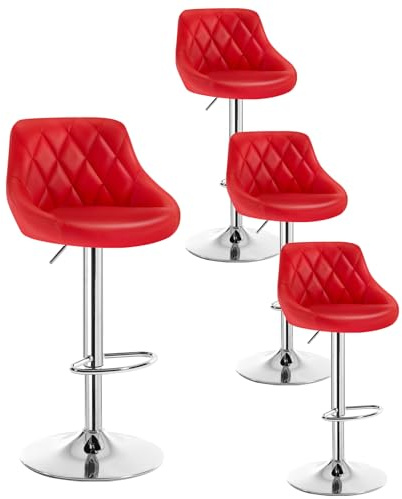 WOLTU Barhocker 4er Set, Barstuhl Höhenverstellbar, PU-Bezug, Rot | Drehbarer Bar Stool mit Rückenlehne und Fußstütze, rutschfeste Metallfüße, für Küche und Hausbar