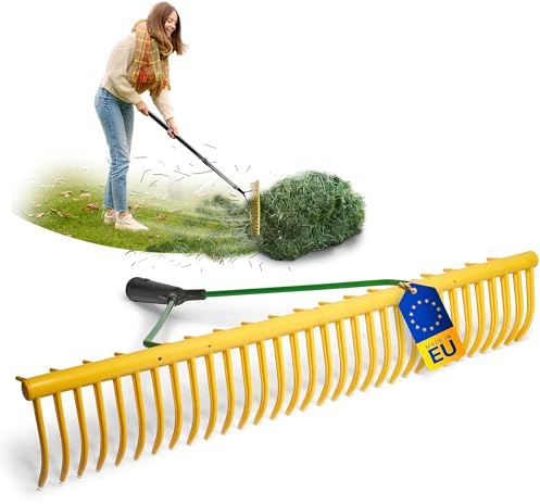 Novatool 2er Set Gartenrechen-Kopf mit Grasfang-Vorrichtung und 32 Zinken, Arbeitsbreite 64,5 cm, Rechen aus Kunststoff und Metall, Laubsammler, Laubrechen, Rasenrechen, Gartengerät ohne Stiel, Gelb
