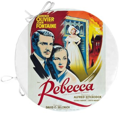 Fabulous Stuhlkissen, rund, altes französisches Filmposter Rebecca, Retro, Kinoposter, Vintage, 40 cm