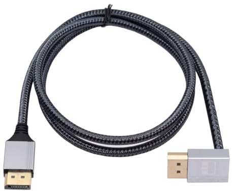 NFHK Up Angled DisplayPort DP to DP Cable 4K 60hz Cable Silver Sleeve Ultra-HD UHD 90 Degree for Desktop Laptop Monitor Graphics Card 2M