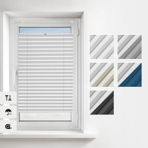 Estika Thermo-Plissee mit Bohren nach Maß - 5 Farben, Breite 30-129 cm, Höhe 50-149 cm, Profilfarben: Weiß - Verdunklungsplissee, Blickdichtes Plissee, Fensterrollo für innen