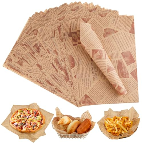 200 ark ostpapper, oljebeständigt bakplåtspapper, tidningsoptik, 30 x 20 cm smörgåspapper, hamburgarpapper, vaxpapper för smörbröd, ost och pommes