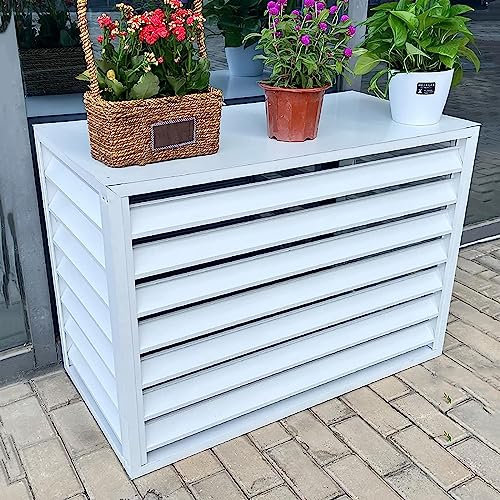 Housse en aluminium pour climatiseur extérieur avec grilles de sécurité pour réduire le bruit et protection antivol, idéale pour les pompes à chaleur, les abris de jardin et les enclos de poubelle.
