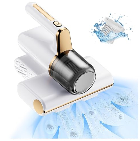 BesBet Aspirador Colchones Y Sofas, Elimina El 99,9% De AléRgenos Y áCaros del Polvo Aspirador De Acaros VibracióN De Alta Frecuencia, IluminacióN Ultravioleta Aspiradora De Cama,White