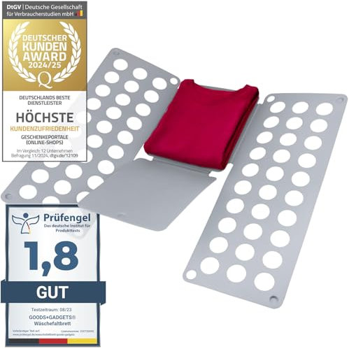 GOODS+GADGETS Profi Wäschefalter XL - Wäsche-Faltbrett Hemden-Falter - Falthilfe extra robust Modell 2025 - Grau