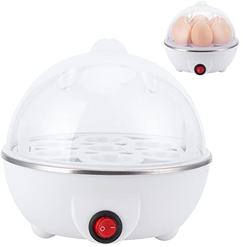 BOENLU Electric Egg Boiler Multifunctional Mini Eggs Cooker Steamer Poacher for Kitchen Use White PP Stainless Steel 350W