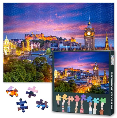 Edinburgh 1000 Piece Puzzle - 50x70cm Aerial View from Calton Hill | 1000-piece jigsaw with reference poster and lettered backs; for family game night, relaxing hobby, or wall decor