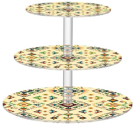 Flradish Beautiful Ethnic Embroidery 3 Tier Round Acrylic Cake Stand Display Risers, Dessert Display Tiered Cupcake Tower Trays for Wedding Party Anniversary Birthday Decorations