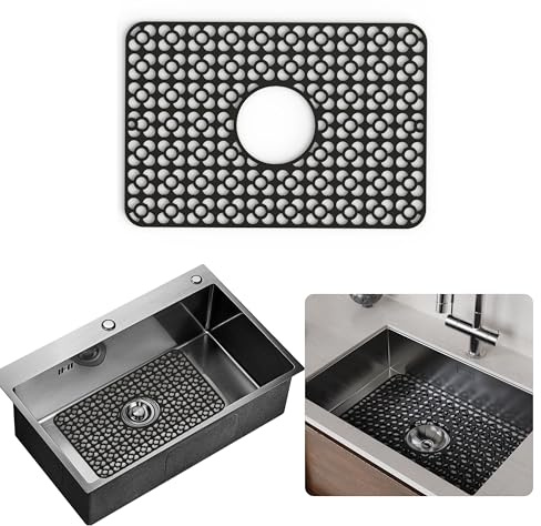 WAFT YEARN Sink Mats Sink Protectors Dish Racks Dishwasher Safe Grid Mats for Kitchen Sink Silicone Protect Sink from Stains Damage Scratches Non Slip Heat Resistant Rust Resistant 18X12.5 Black
