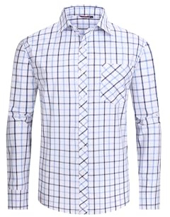 JupiterSecret Camicia Casual da Uomo in Cotone a Quadri con Bottoni, Camicia da Abito da Lavoro, con Taschino sul Petto